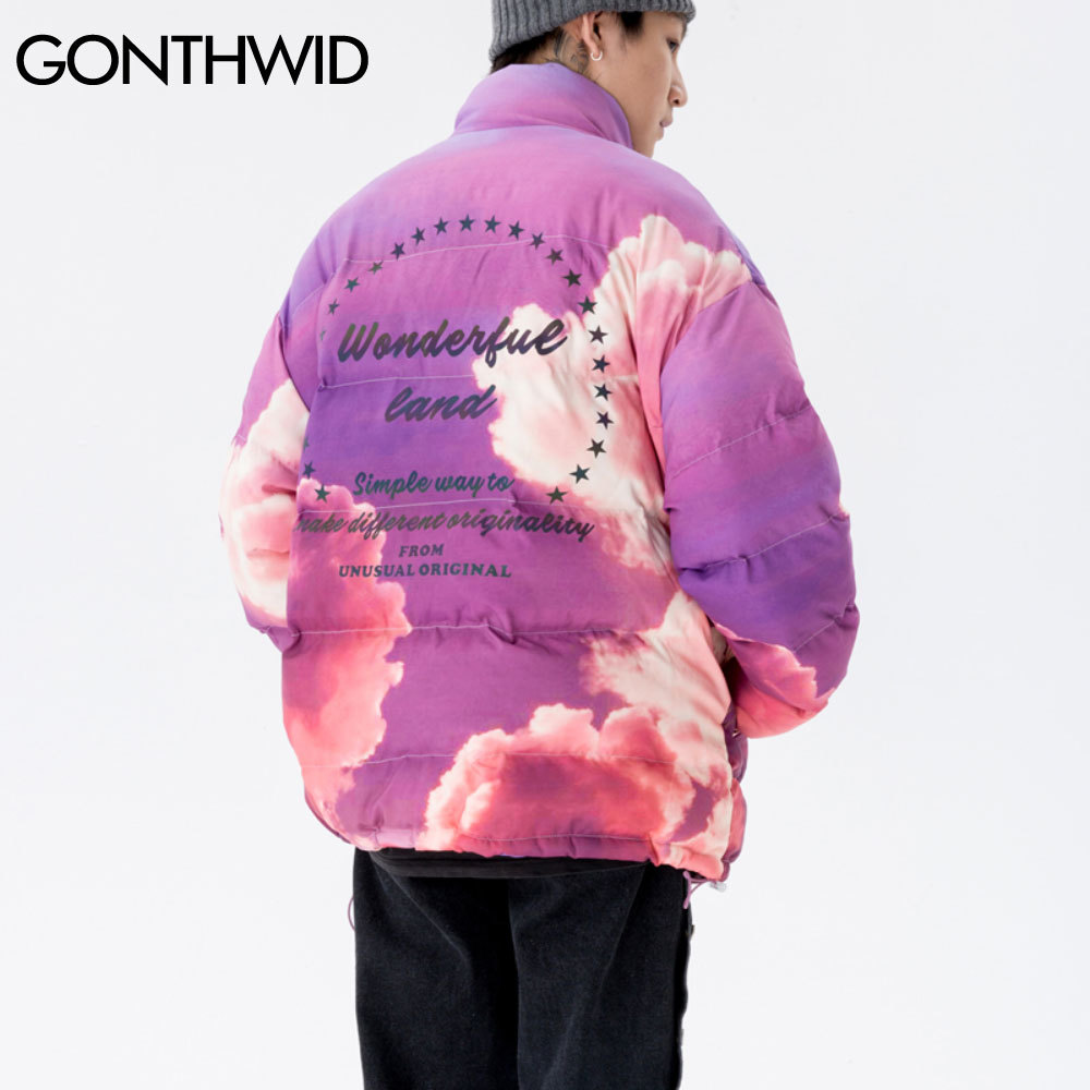 GONTHWID Cottond Padded Jackets Streetwear Hip Hop Galaxy Sunset Cloud Print Full Zip Reflective Jacket Coat Casual Tops Outwear 201214