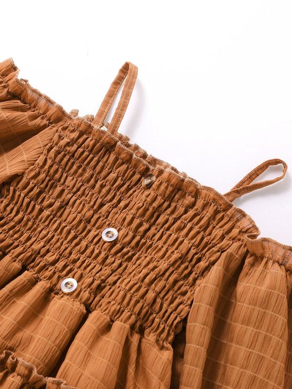 Girls Shirred Frilled Cold Shoulder Flounce Sleeve Ruffle Hem Chiffon Dress SHE