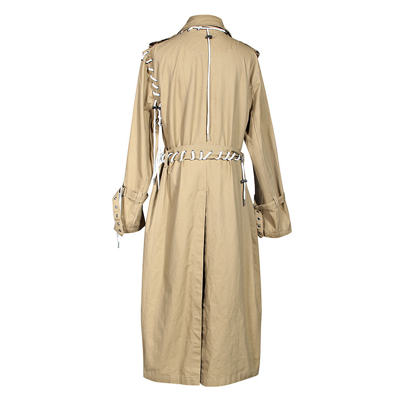 GETSPRING Women Trench Coat Drawstring Bandage Long Trench Coats Patchwork Irregular Khaki Long Overcoat Autumn Winter New 201211
