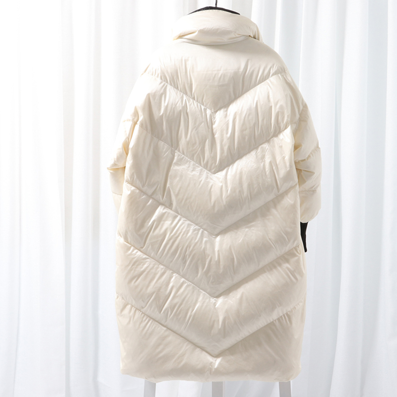 Fashion Contrast Letter Print Glossy Loose Ultra Light Down Jacket Winter Down Jacket Women Long Down Jacket 201029