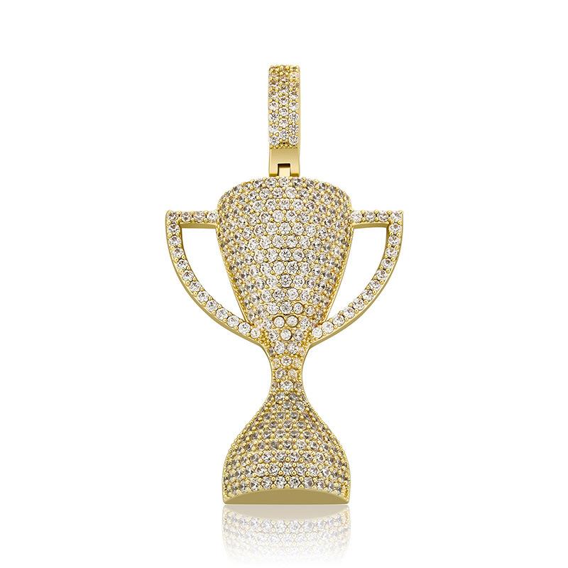 Hiphop Trophy Pendant Necklaces For Men Iced Out Bling Cubic Zirconia Jewelry New Statement Hip Hop Pendants Gold Plated Mens Necklace