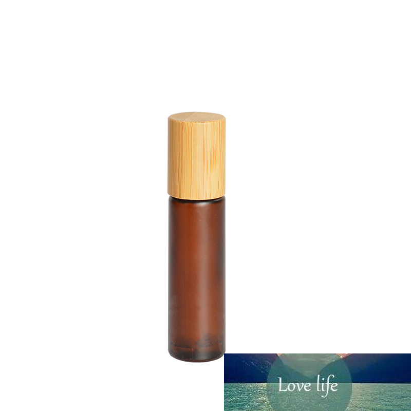 10ml Frosted Amber Cosmetic Glass Essential Oil Serum Container Matte Brown Roll on Perfume Bottle Bamboo Lid Makeup Accessories