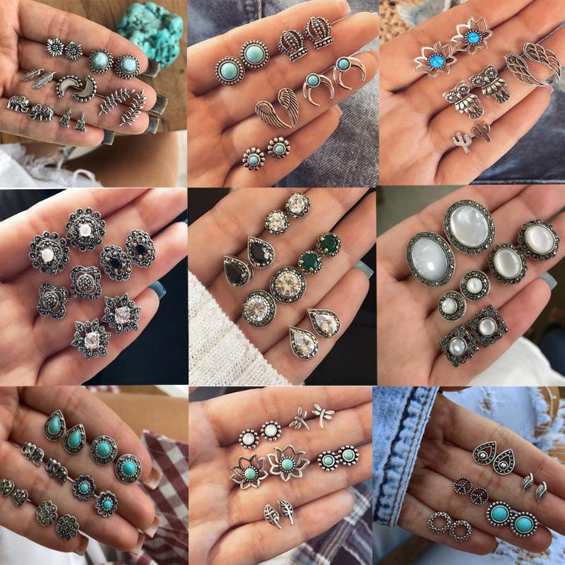 Vintage Geometric Crystal Flower Round Stud Earrings Set For Women Girls Fashion Bead Stone Small Leaf Metal Earrings Jewelry
Vintage Geometric Crystal Flower Round Stud Earrings Set For Women Girls Fashion Bead Stone Small Leaf Metal Earrings Jewelry