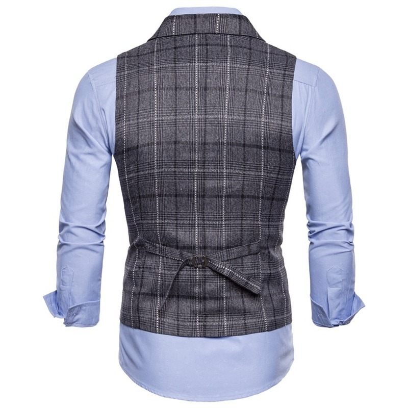 New Mens Vest Casual Business Men Suit Vests Male Lattice Waistcoat Fashion Mens Sleeveless Suit Vest Smart Casual Top Grey Blue 201124