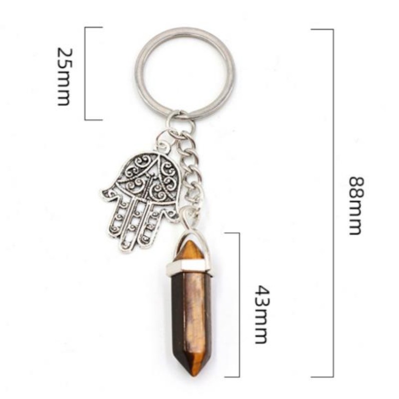 Natural Crystal Hexagon Stone Hamas Palm Hand Charm Keychain Car Bag Key Chain Ring for Men Women Gifts