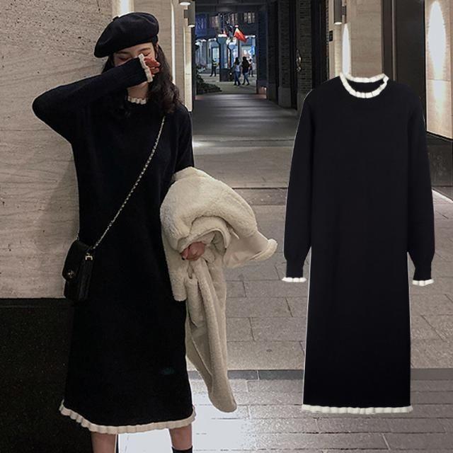 Woman Sweaters Black Sweater Women's 2020 Pullover Loose Long Autumn and Winter Knitting Dress Femme Chandails Pull Hiver, As picture 
Woman Sweaters Black Sweater Women's 2020 Pullover Loose Long Autumn and Winter Knitting Dress Femme Chandails Pull Hiver, As picture