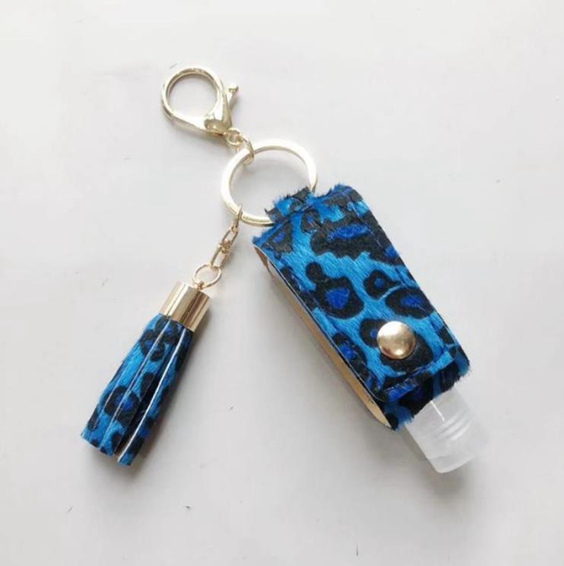 Leopard Sanitizer Keychain PU Leather Sanitizer Bottle Holder Tassels Keychain Plastic Travel Bottle Carrier Container Girl Gift 4 Style6206