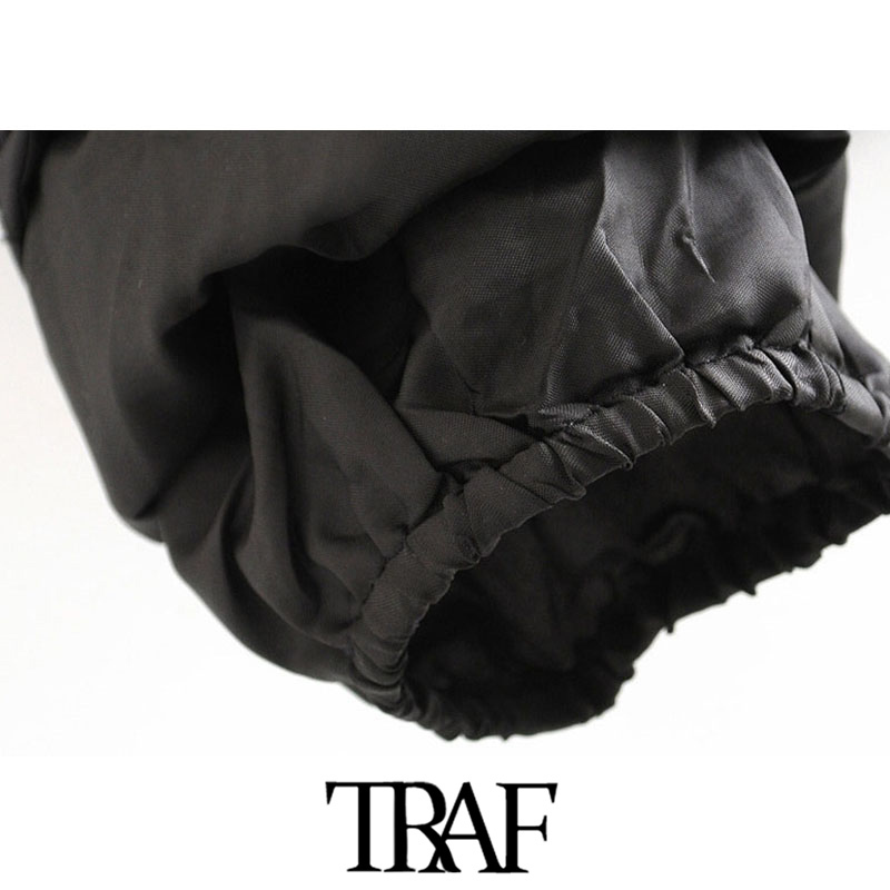 TRAF Women Fashion Argyle Loose Padded Jacket Coat Vintage Long Sleeve Side Pockets Female Outerwear Chic Tops 201017