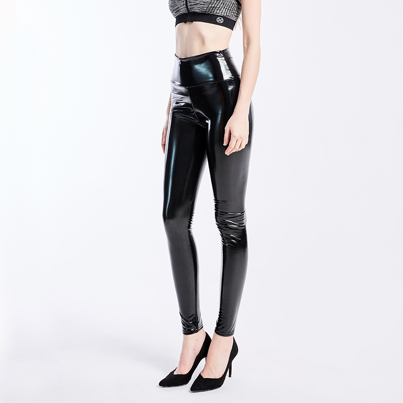 Plus Size XXXL Women Black Leggings Sexy High Waist Elastic Pu Leather Skinny Pants Shiny Wet Look Metallic Latex Leggings 201203