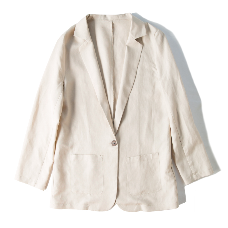 SuyaDream Women Silk Blazers 50%Silk 50%Linen Single Button Long sleeved Two Pockets Office Lady Solid Blazers New 201114