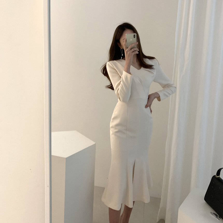 2021 New Female Elegant Office Lady Mermaid Spring Autumn Women Slim Bodycon Es Keze, Rice white
2021 New Female Elegant Office Lady Mermaid Spring Autumn Women Slim Bodycon Es Keze, Rice white
