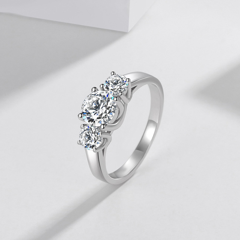 100% Original 925 Solid Silver Ring Staggered Connection 6mm 1ct CZ Zirconia Wedding Engagement Rings For Women Fine Jewelry Gift XR445