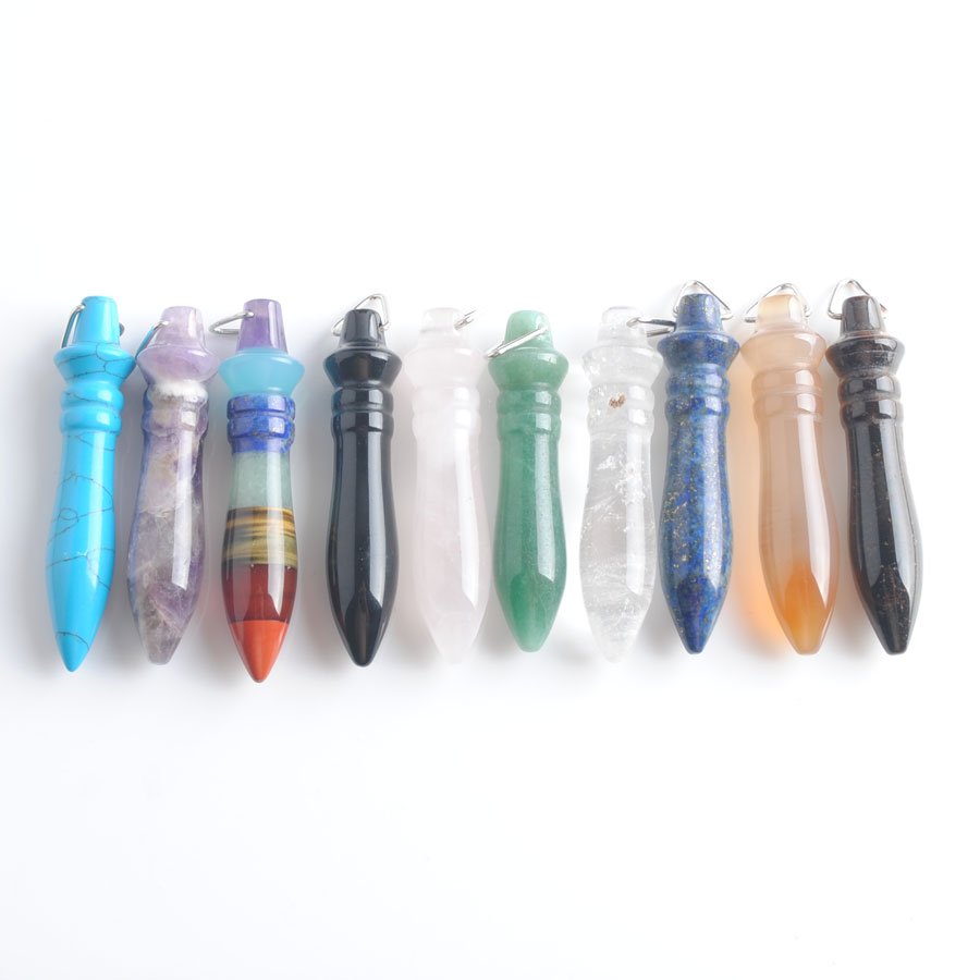 WOJIAER Natural Stone Pendants & Necklaces for Dowsing Cone Reiki Stone Amulet Pendule Divination Jewelry With chain DBE900