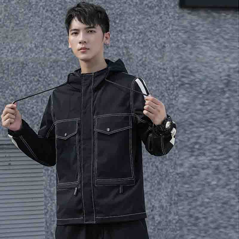 Men Hooded Jacket Spring and Autumn Mens Denim Jackets Fashion New Mens Jackets with Big Pockets Casual Windbreaker Size M-4XL