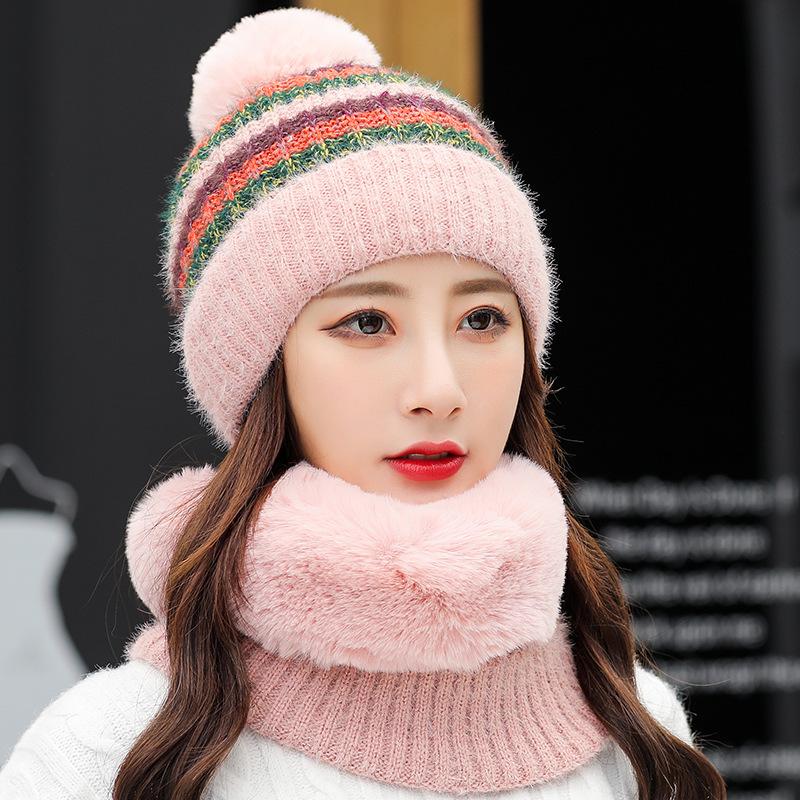 Ms chromatic stripe hair bulb cap knitting wool collar add wool double warm winter suit cap, White
Ms chromatic stripe hair bulb cap knitting wool collar add wool double warm winter suit cap, White