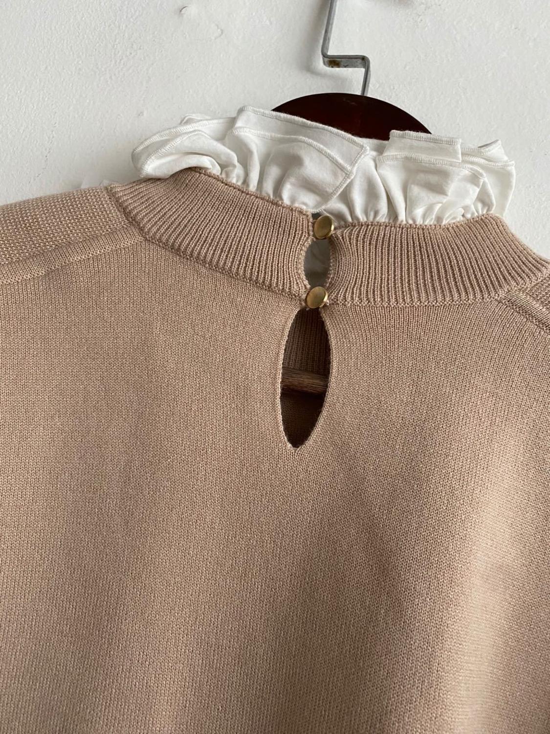 Stitching Ruffles Women Sweater Letter Embroidery Long Sleeve Autumn and Winter New Female Pull 201030wtt