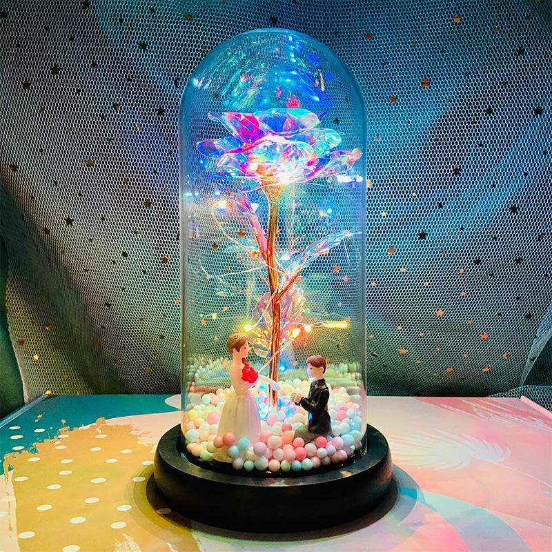 LED Glass Immortal Rose Enchanted Galaxy Decoration Home Furnishing Eternal 24K Gold Foil Flower Glass Cover Valentine's Day Gif