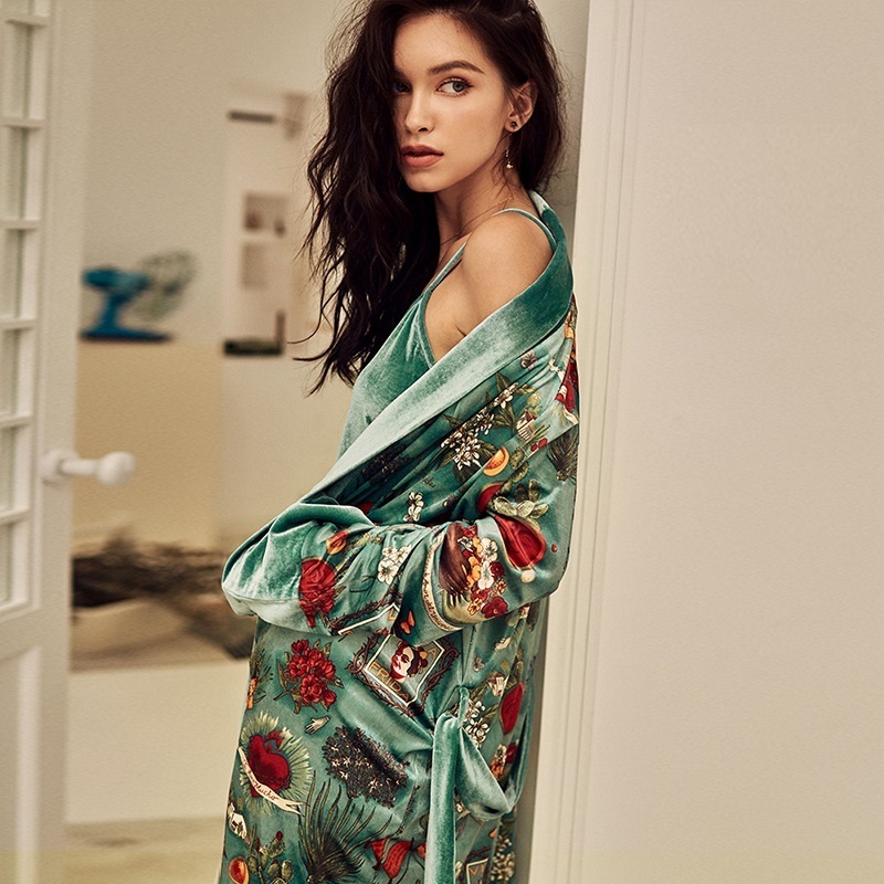Fashion Autumn Multicolor Print Velvet Women 3 Pieces Pajama Sets Winter Vintage Sexy Robe Sets Elegant Female Nightwear E2582 201113