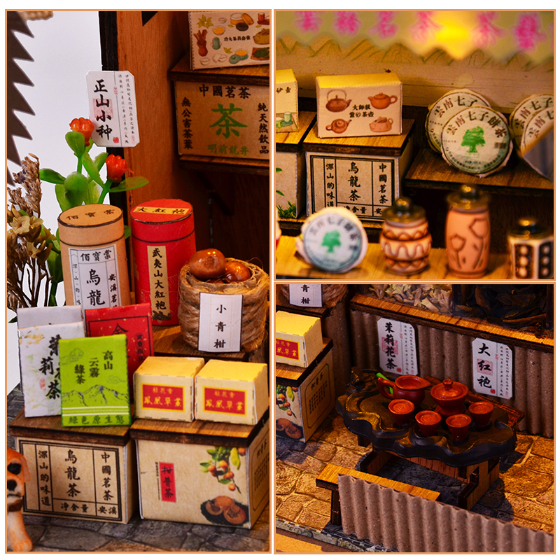 Cutebee DIY House Miniature with Furniture LED Model Building Blocks Toys for Children Casa De Boneca Chinese Folk Architecture Y1201