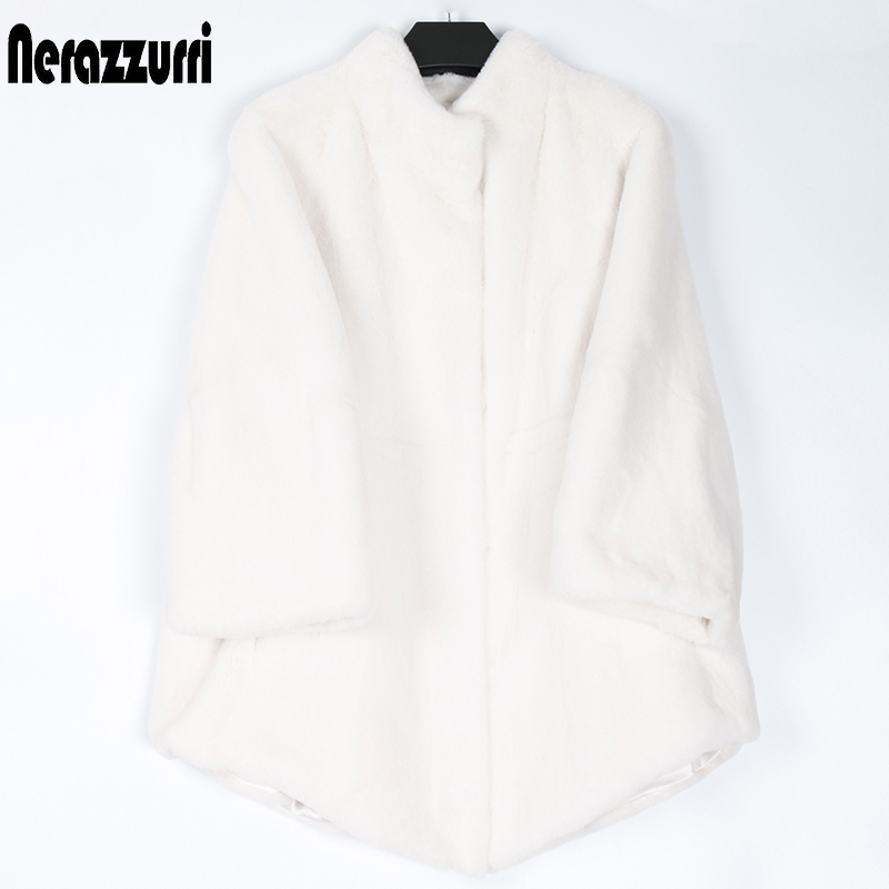 Nerazzurri Fluffy loose faux fur coat women flare raglan sleeve Plus size furry jacket fashion autumn winter women clothes 201019