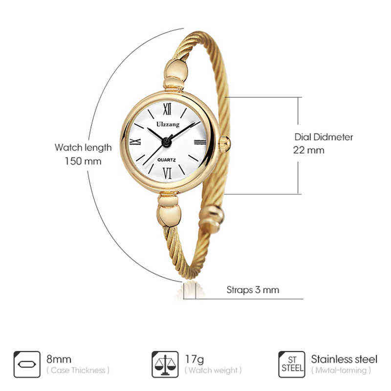 Fashion Gold Bangle Bracelet Women Watches Stainless Steel Retro Ladies Quartz Wristwatches Ulzzang Small Clock