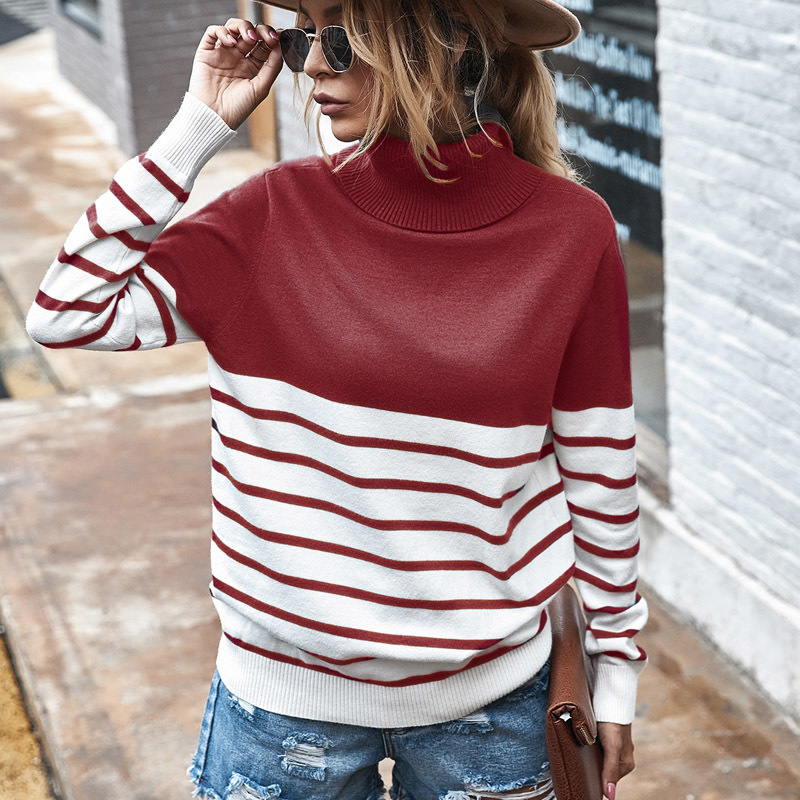 Winter Striped Turtleneck Sweater Women Fall Long Sleeved Kintted Woman Sweaters Warm Pull Femme Casual Jersey Mujer 201130
