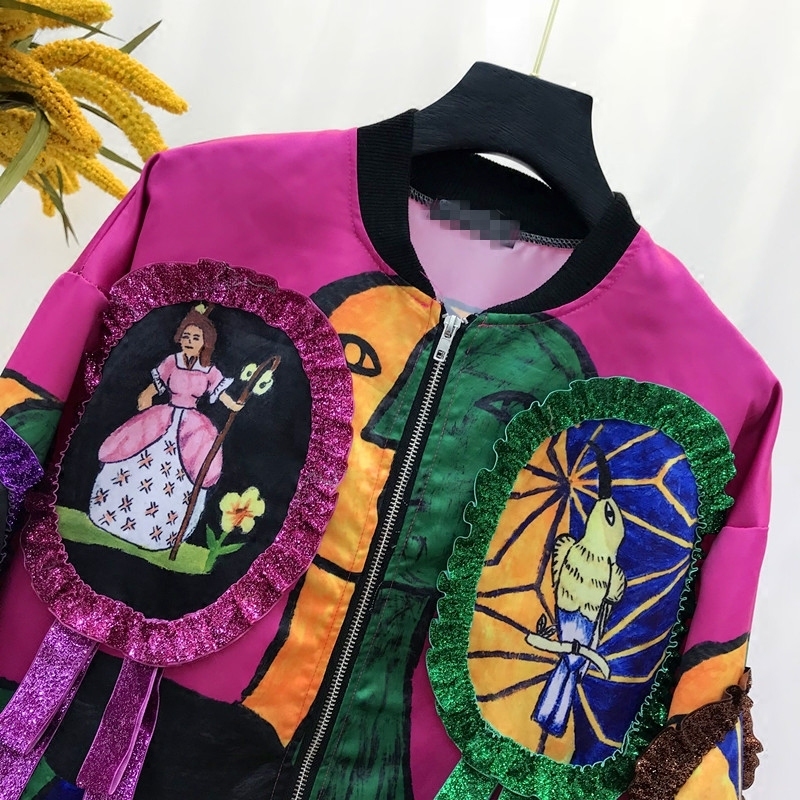 Sequins bomber jacket women Harajuku pilot jacket coat 2019 casual printing basic baseball jackets T200111