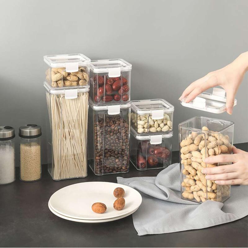 Transparent Kitchen Storage Bottles Jars Grain Container Organizer Cereal Dried Sealed Dispenser Boxes 460ml-1800ml 
Transparent Kitchen Storage Bottles Jars Grain Container Organizer Cereal Dried Sealed Dispenser Boxes 460ml-1800ml
