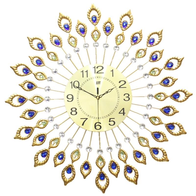 

Pastoral Home Decor Wall Clock Golden Peacock-Feather Watch Luxorious New Year Living-Room 670 Quartz Mute Circular Metal