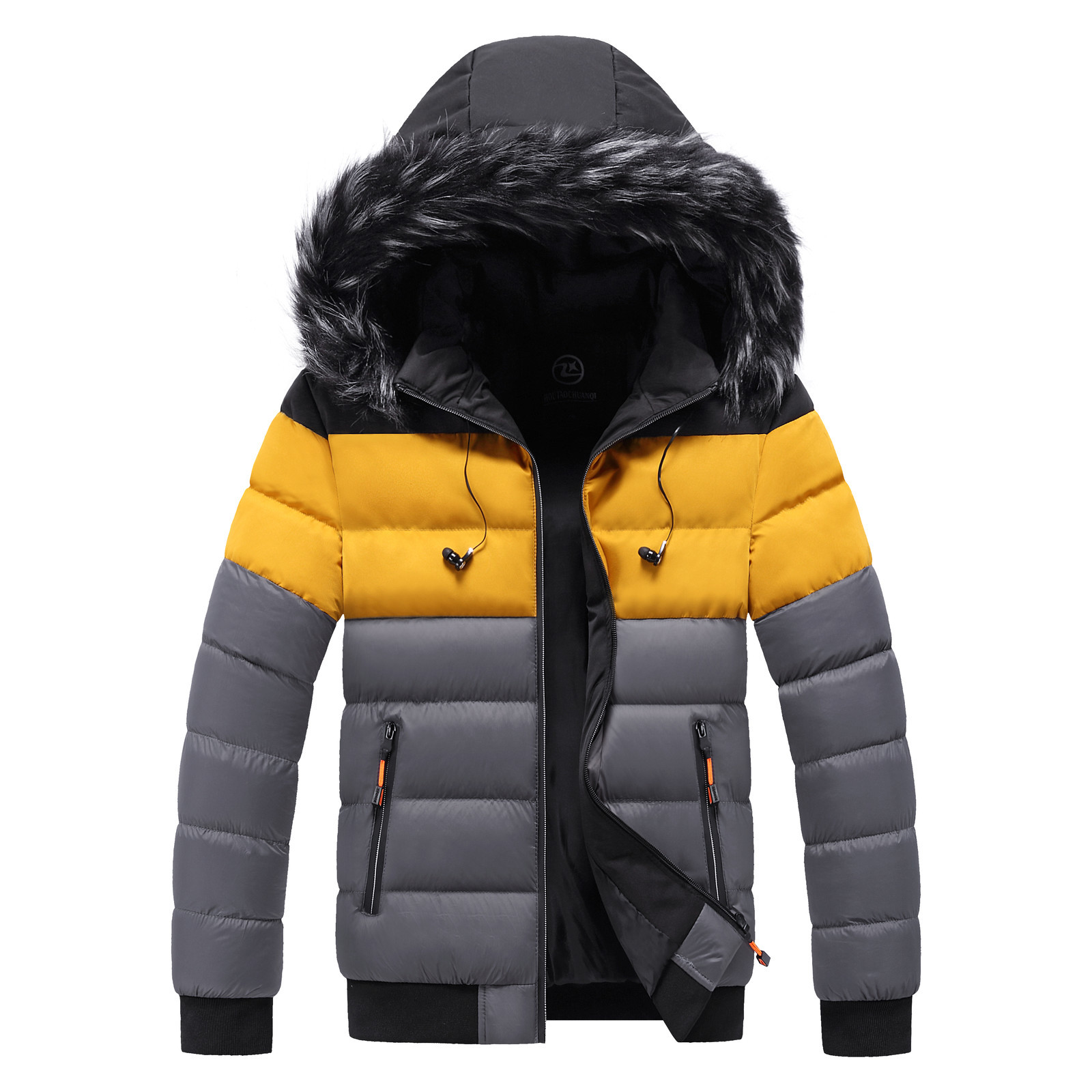 Mens Fur Jacket Winter Autumn Patchwork Hooed Zipper Coat Outwear Male Thicken Padded Bomber Jacket Plus Size Parkas Headphone 201027