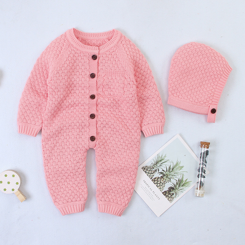 Baby Knitted Rompers Winter Clothes with Hat Infant Boys Girls Long Sleeve Sweater Autumn Newborn Warm Jumpsuits Outfits 201028