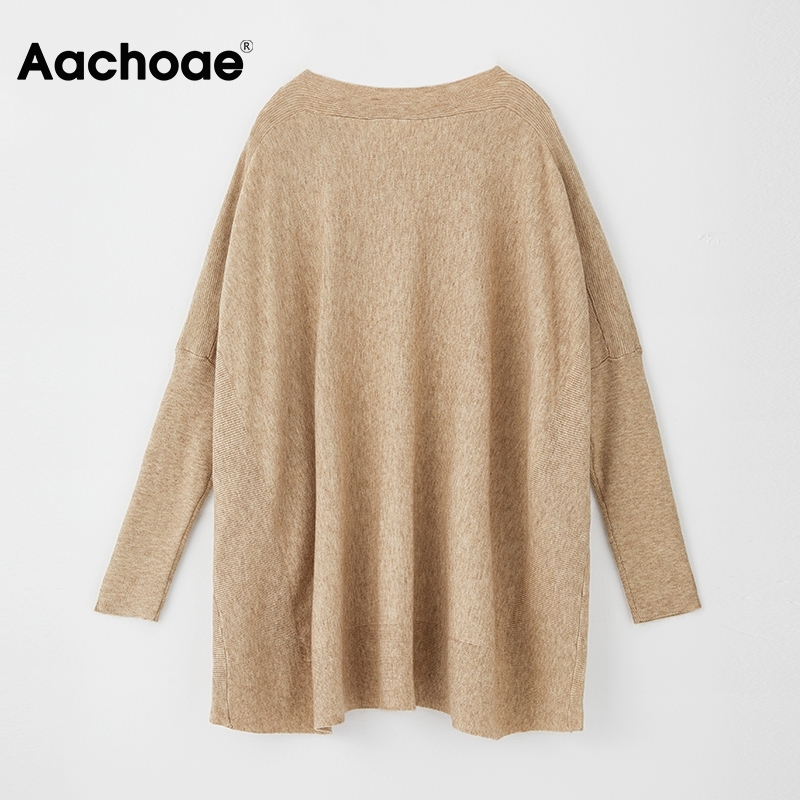 Aachoae O Neck Oversized Sweater Women Batwing Long Sleeve Casual Tops Solid Stylish Female Pullover Sweater Jersey Mujer 201222