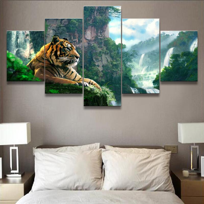 Living Room HD Printed Poster Modern Wall Art Painting 5 Panel Tiger And Mountain Waterfall Home Decoration Pictures Framework
Living Room HD Printed Poster Modern Wall Art Painting 5 Panel Tiger And Mountain Waterfall Home Decoration Pictures Framework
