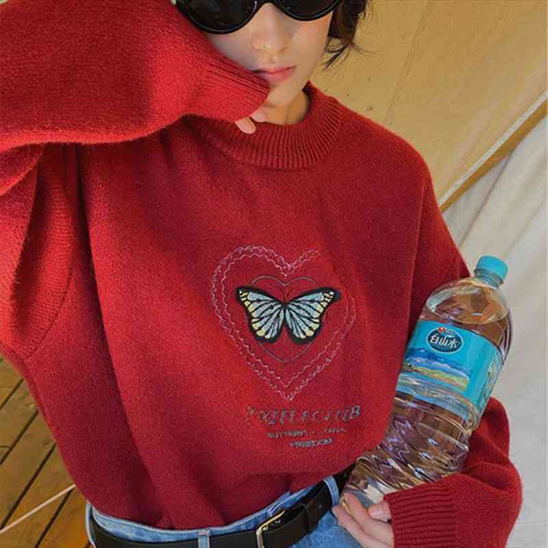 Vintage Korean Knitwear Women Sweaters Harajuku Fashion Butterfly Print Loose Tops Casual Streetwear Pullover Sweaters, White;black
Vintage Korean Knitwear Women Sweaters Harajuku Fashion Butterfly Print Loose Tops Casual Streetwear Pullover Sweaters, White;black