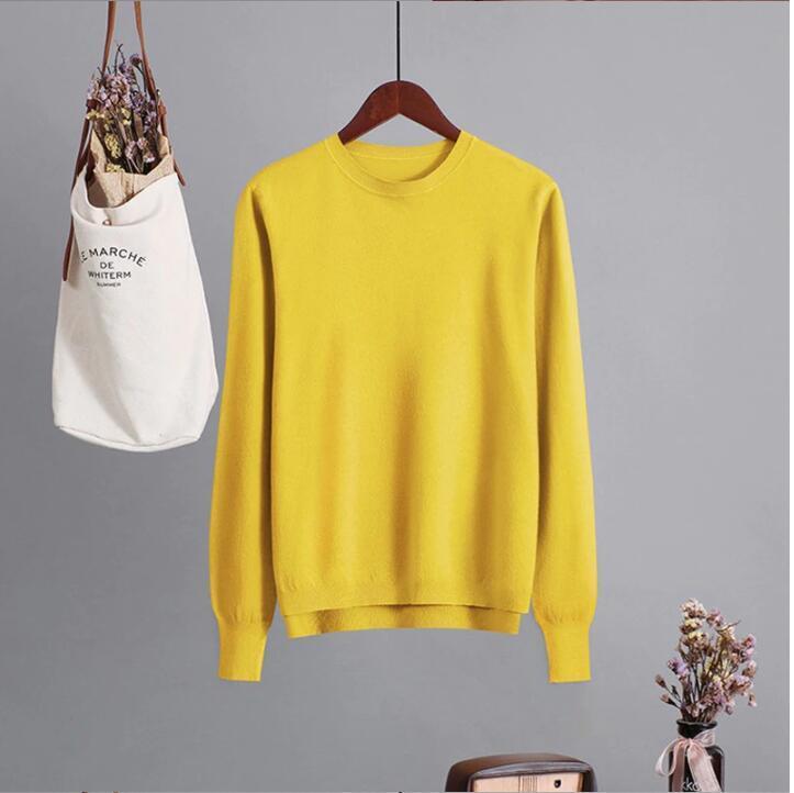 couleur bonbon femmes basique pull col rond solide pull-over doux confortable tricoté pulls pull haut bas ourlet swetry damskie 201130