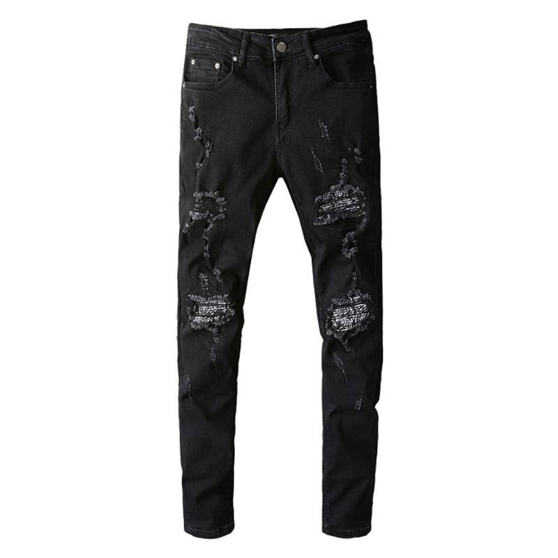 Men's Bandana Paisley Patchwork Ripped Jeans Streetwear Slim Skinny Stretch Denim Pants High Quality, Black
Men's Bandana Paisley Patchwork Ripped Jeans Streetwear Slim Skinny Stretch Denim Pants High Quality, Black