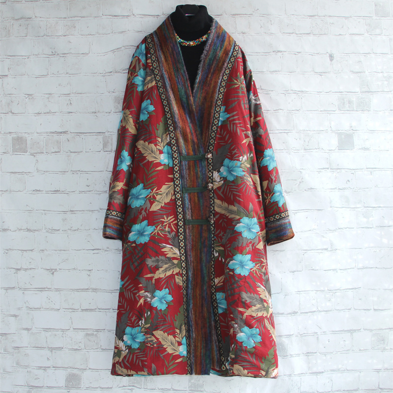 Johnature Winter Parka Women Jacket Coat New Vintage Robe Long Sleeve High Quality Warm Women Clothing Thick Print Coat 201217