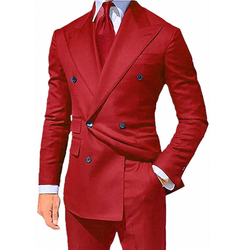 Yellow Double Breasted Slim fit Suits for Men Peaked Lapel Custom 2 piece Wedding Groom Tuxedos Man Fashion Clothes Set Jacket 201106