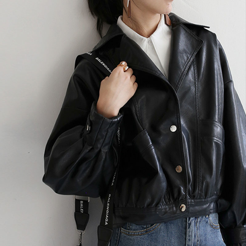 Autumn Women Faux Leather Jacket Fashion Loose Soft Pu Motorcycle Punk Leather Biker Coat For Female Outwear 201030