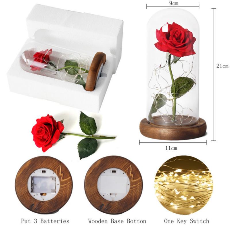 LED Glass Immortal Rose Enchanted Galaxy Decoration Home Furnishing Eternal 24K Gold Foil Flower Glass Cover Valentine's Day Gif