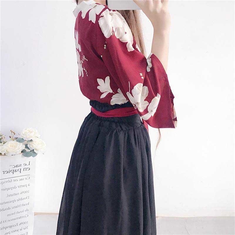 Kimono Floral Japanese Style Kawaii Girls Yukata Summer Top Skirts Outfits Dress for Women Vintage Party Haori Asian Clothes T200603
