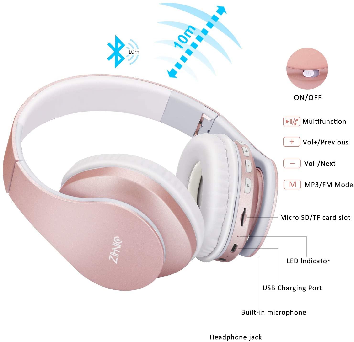 Bluetooth Headphones Over Ear,Foldable & Lightweight Stereo Headset Micro SD/TF,FM for CellPhone,PC,Travel,Soft Earmuffs forProlonged Waring