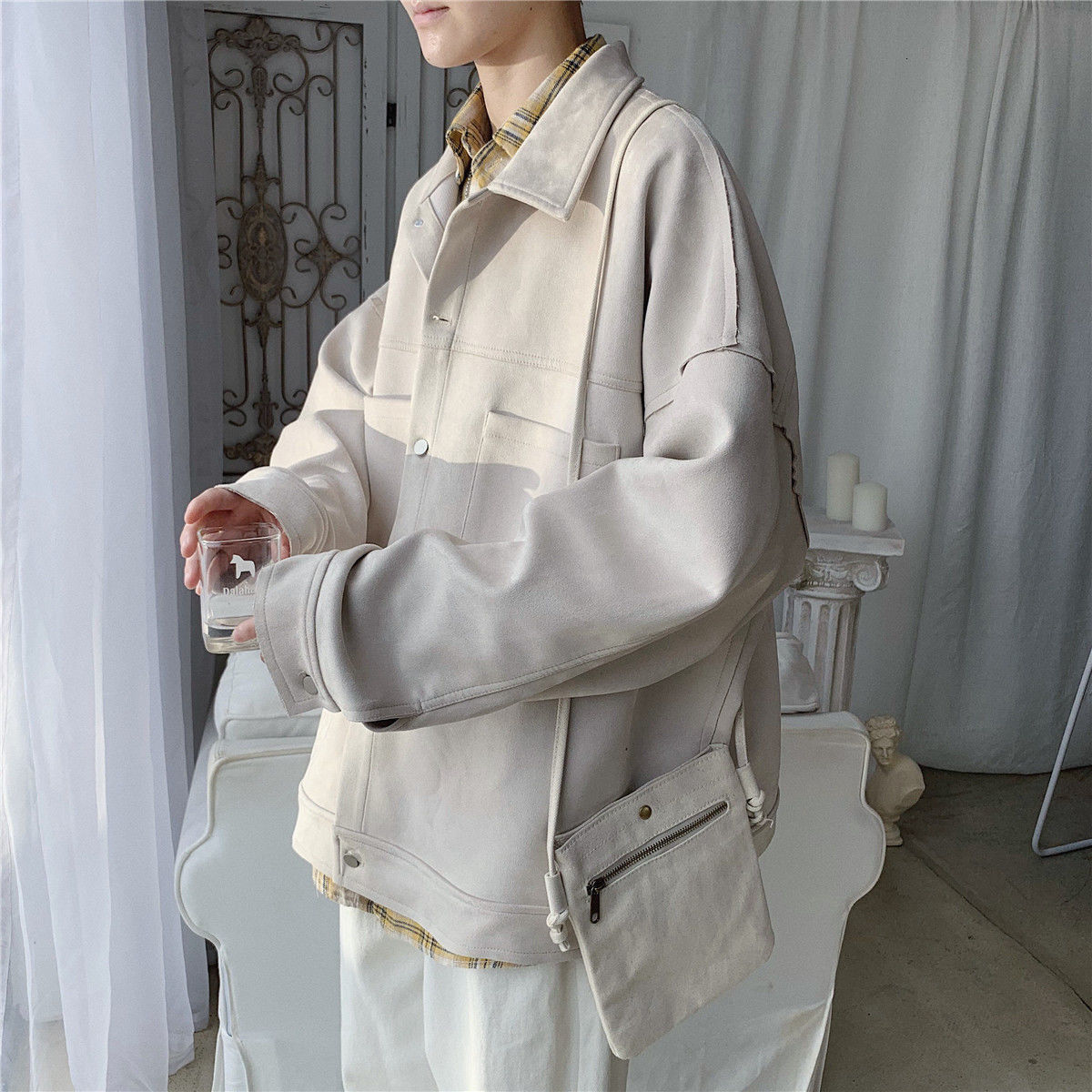 Privathinker Men's Solid Oversized Suede Jackets Korean Style Men Casual Loose Coats Autumn New Men's Fashion Outerwear 201218
