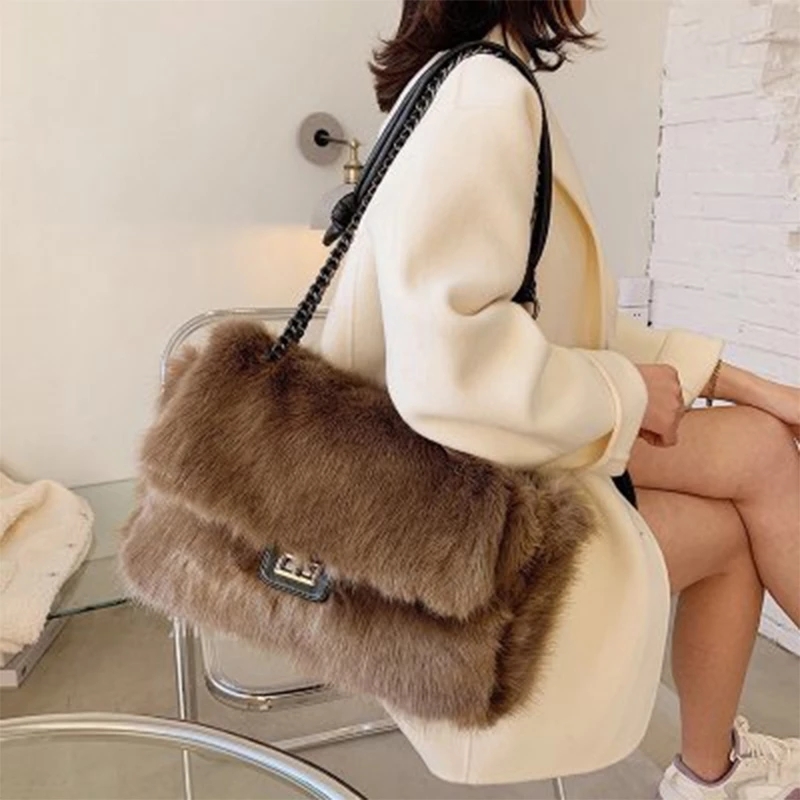 Furry mode great capacity tote shoulder of women chain designer luxury bags fake skin crossbody messenger bag 2020, Brown
Furry mode great capacity tote shoulder of women chain designer luxury bags fake skin crossbody messenger bag 2020, Brown