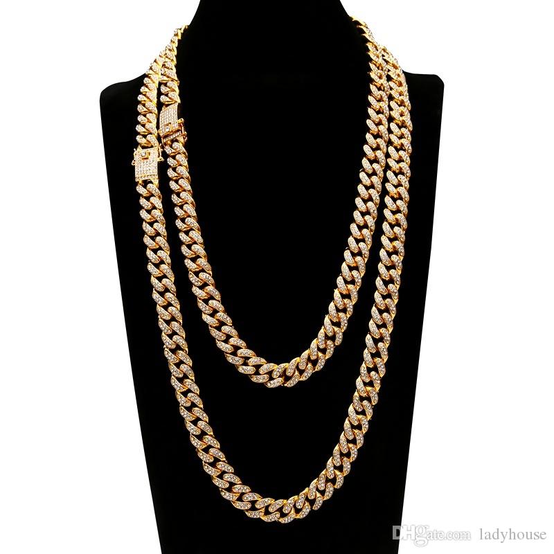 Hip Hop Bling Fashion Jewelry Iced Out Chain Necklace Gold Sier Miami Cuban Link Chains for Cool Men Women Free shipping