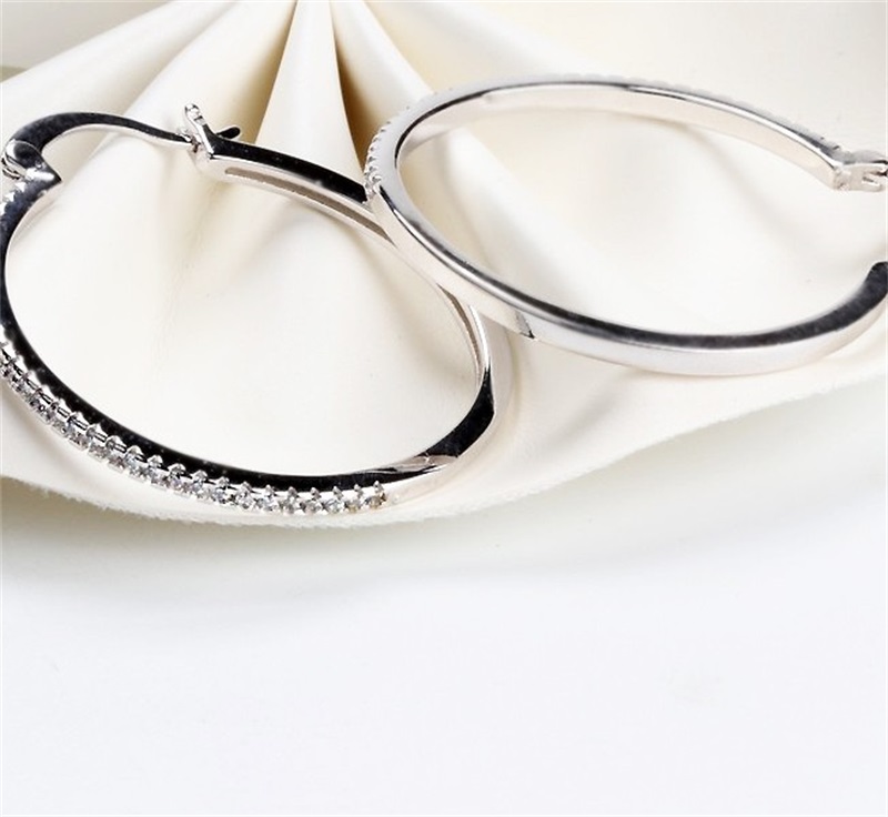 High quality 925 Sterling Silver Big Hoop Earring Full CZ Diamond Fashion bad girl Jewelry Party Earrings 63 J2