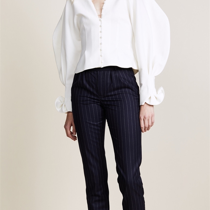 GETSRING Blouse Shirt Vintage V Neck White Ruffle lantern Shirts Top Women 2020 girls Blouses