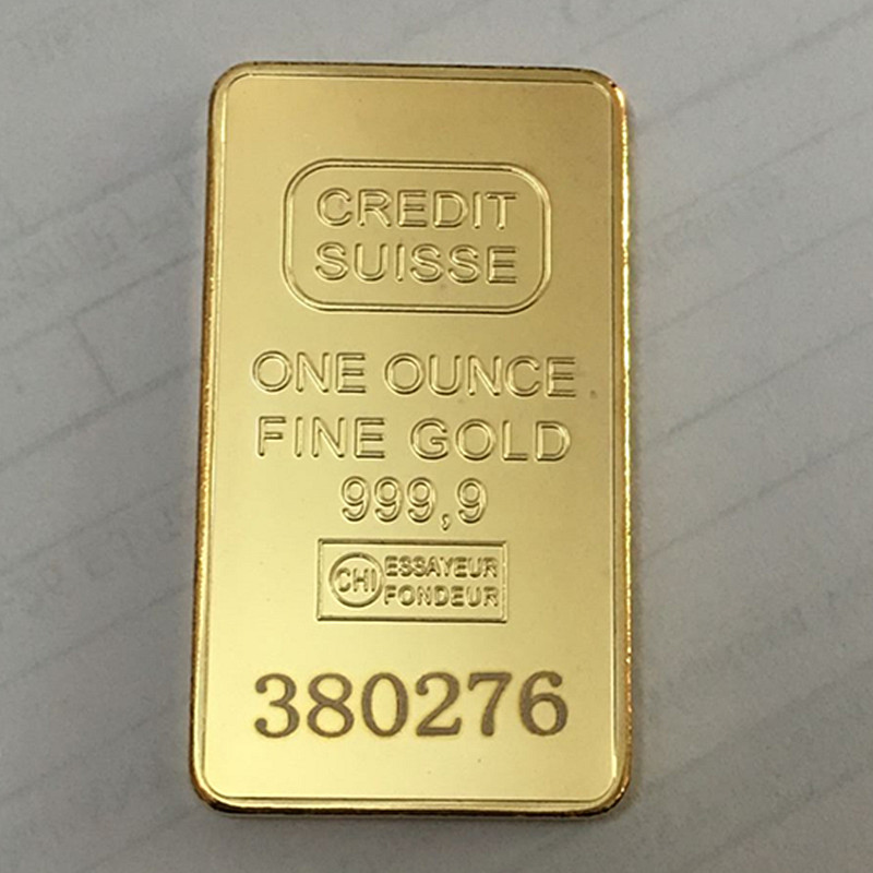 10 pcs Non Magnetic CREDIT SUISSE ingot 1oz Gold Plated Bullion Bar Swiss souvenir coin gift 50 x 28 mm with different serial laser number
10 pcs Non Magnetic CREDIT SUISSE ingot 1oz Gold Plated Bullion Bar Swiss souvenir coin gift 50 x 28 mm with different serial laser number
