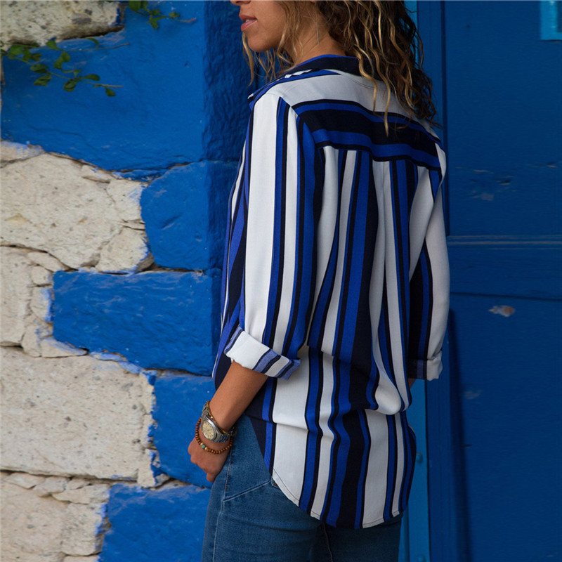 Aachoae Chiffon Blouse Women Long Sleeve Striped Shirt Turn Down Collar Office Shirt Casual Tops Blusas Femininas Plus Size 201130
