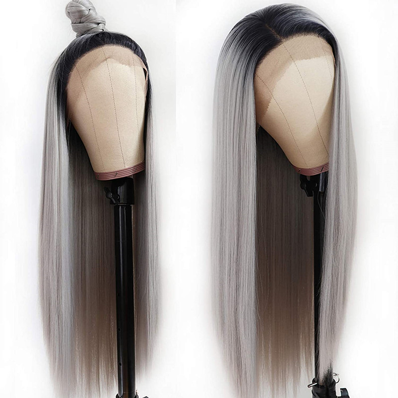 Natural Hairline Sliver Grey Long Straight Synthetic Lace Front Wigs Baby Hair 180% Density High Temperature Fiber Swiss Lace wigs for women, Ombre grey
Natural Hairline Sliver Grey Long Straight Synthetic Lace Front Wigs Baby Hair 180% Density High Temperature Fiber Swiss Lace wigs for women, Ombre grey